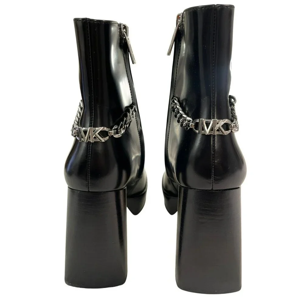 Michael Kors Carlisle Chain Black High Heel Platform Boots Sz 8 NEW